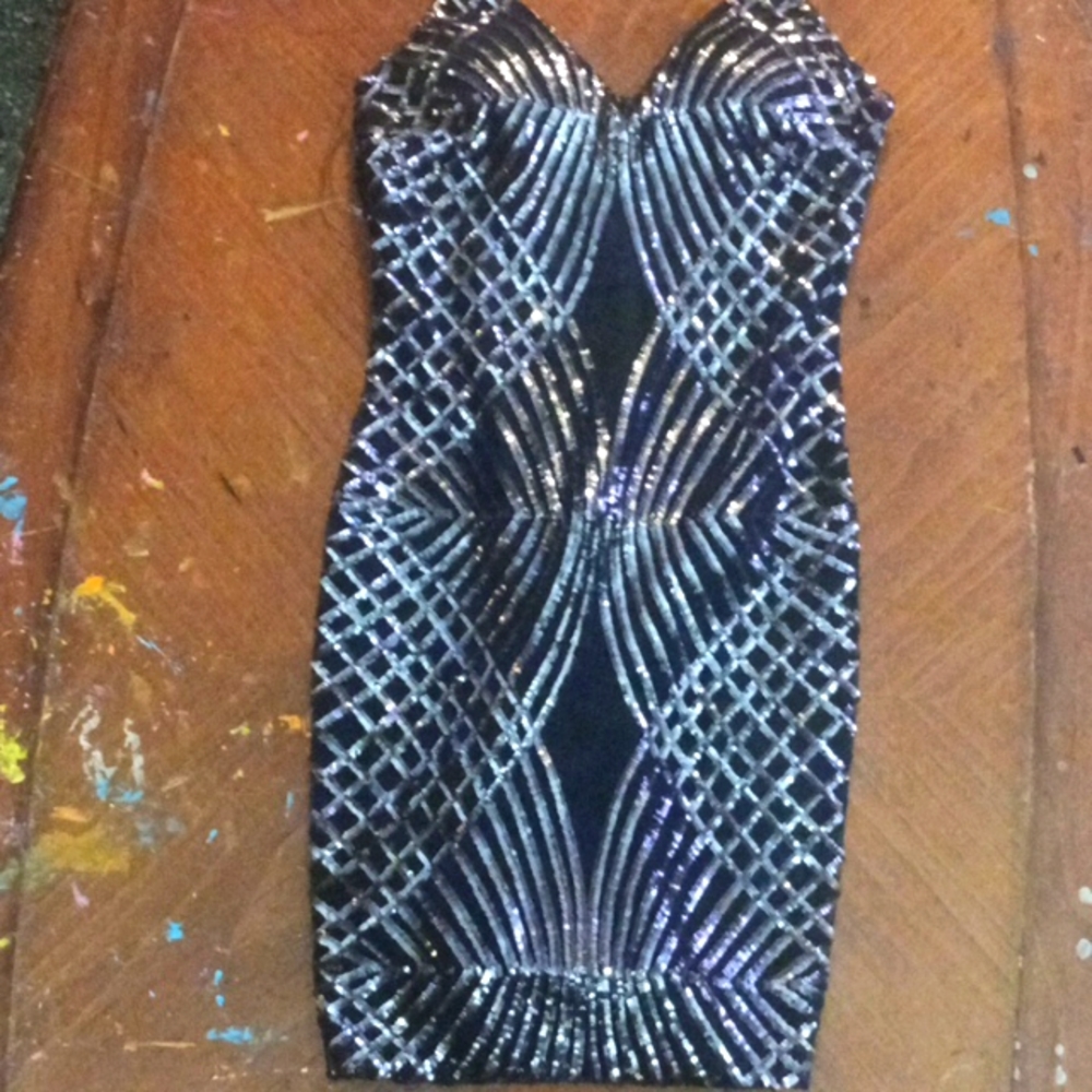Black and white sequence dress